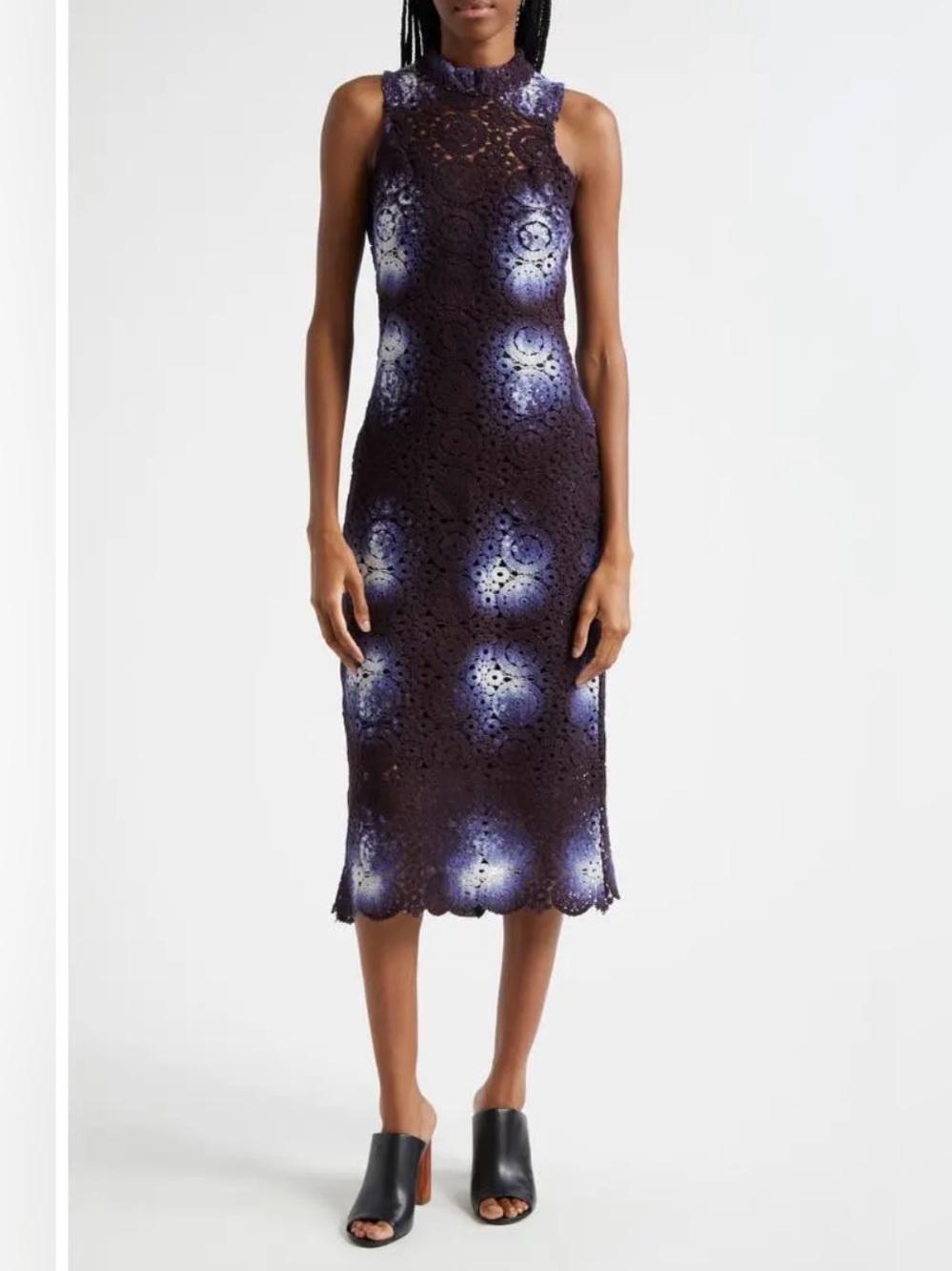 Busayo $475  Lekan Crochet Sleeveless Purple Lace Midi Dress